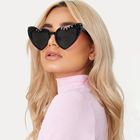 ?Women Black Party Sunglasses Stylish Shiny Diamond Pearl Sunglasses Gift main image 5